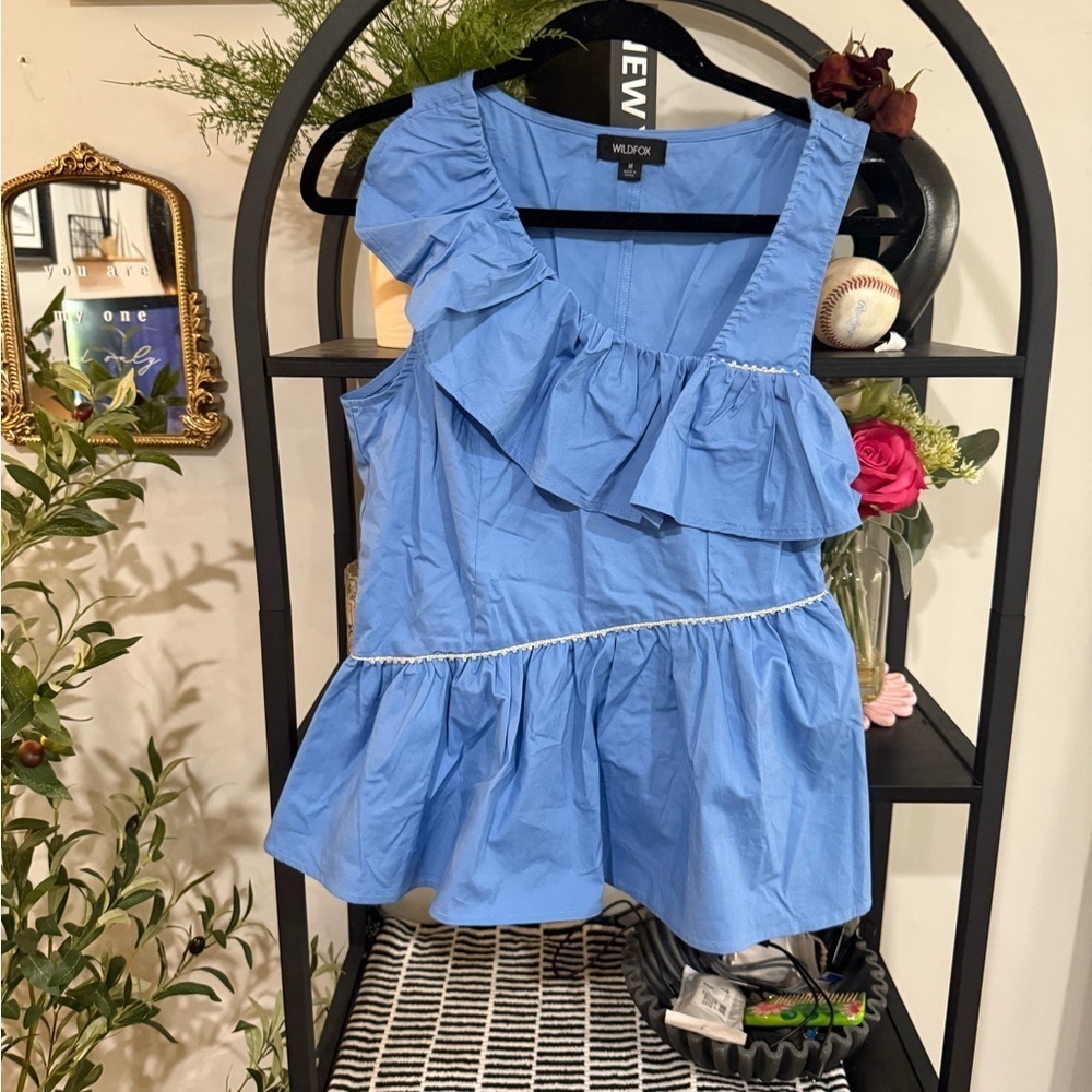 Wildfox Blue tank Ruffle Blouse size medium